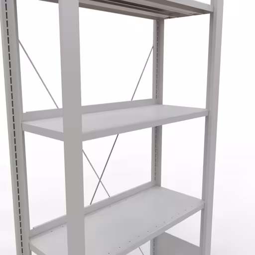 Productafbeelding nr. 13 van het artikel basisplank, kantoorplank, insteeksysteem MULTIplus85, 1800 x 750 x 300 mm, 5 planken, kruisschoor, met aanslaglijst, lichtgrijs Figuur nr. 13 van het artikel, kantoorrekken, insteeksysteem MULTIplus85, 1800 x 750 x 300 mm, 5 planken, met stoplijst, lichtgrijs uit de productgroep kantoorrekken van Schulte Lagertechnik.