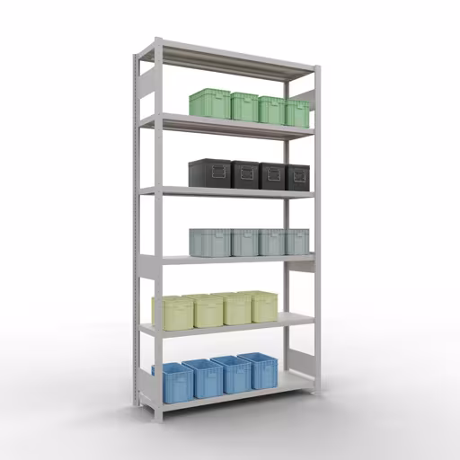 Figuur nr. 13 van het artikel basisplank, legplank, insteeksysteem MULTIplus250, 2500 x 1300 x 400 mm, 6 legborden, lengtestangen, RAL 7035 lichtgrijs uit de insteeksysteem productgroep van Schulte Lagertechnik.