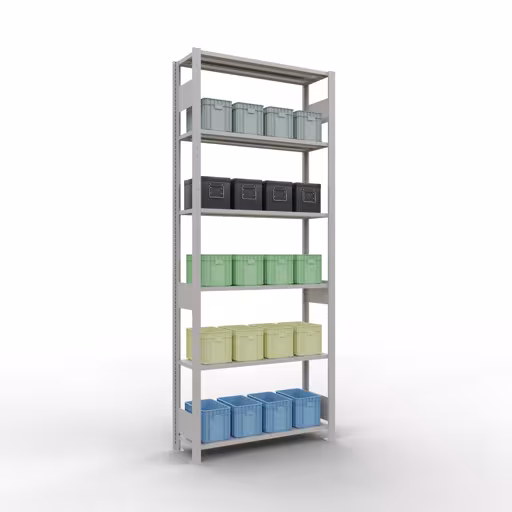 Andere weergave van het artikel basisplank, legplank, insteeksysteem MULTIplus150, 2500 x 1000 x 300 mm, 6 legborden, RAL 7035 lichtgrijs uit de categorie basisplanken