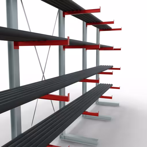 Productafbeelding nr. 10 van artikel K 6000 compleet legbord, eenzijdig, 3000 x 6000 x 750 mm, RAL 7001 / RAL 3000, 5 opslagniveaus Afbeelding nr. 10 van het artikel K 6000 complete stelling, eenzijdig, 3000 x 6000 x 750 mm, RAL 7001 / RAL 3000, 5 opslagniveaus uit de productgroep draagarmstellingen van Schulte Lagertechnik