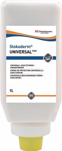Stokoderm Universal PURE 1L licht vettige, ongeparfumeerde huidbeschermingscrème in een zachte fles uit de categorie Handen en Huid, Reiniging en Bescherming met artikelnummer 8000103100