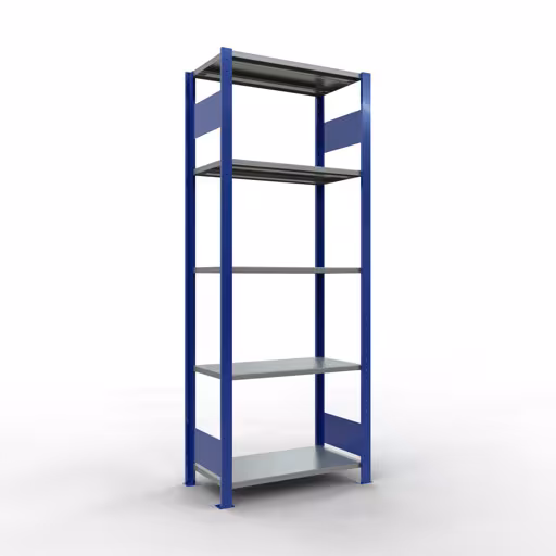 Basisplank, legplank, insteeksysteem MULTIplus150, 2000 x 750 x 400 mm (HxBxD), 5 legborden, lengtestangen, RAL 5010 gentiaanblauw/verzinkt/verzinkt, basisplank, art.nr. 12740-75-LR-B