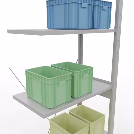 Productafbeelding nr. 8 van het artikel aanbouwrekken, legbordstellingen, insteeksysteem MULTIplus150, 2500 x 750 x 400 mm, 6 legborden, RAL 7035 lichtgrijs uit het assortiment insteeksysteem van Schulte Lagertechnik