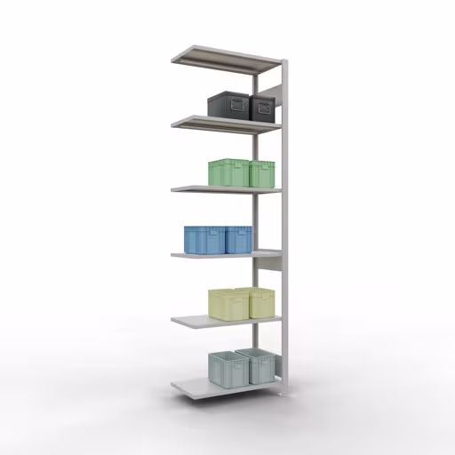 Aanbouwrekken, legborden, insteeksysteem MULTIplus150, 2500 x 750 x 400 mm (HxBxD), 6 legborden, lengtestangen, RAL 7035 lichtgrijs uit de categorie aanbouwrekken met GTIN 4004514292902 Aanbouwrek, stelling, insteeksysteem MULTIplus150, 2500 x 750 x 400 mm, 6 legborden, lengtestangen, RAL 7035 lichtgrijs van Schulte Lagertechnik uit het assortiment insteeksysteem