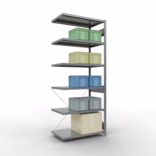 Productafbeelding nr. 13 van het artikel Aanbouwrekken, legbordstellingen, insteeksysteem MULTIplus330, 2500 x 1000 x 600 mm (HxBxD), 6 legborden, kruisschoor, verzinkt Figuur nr. 13 van het artikel aanbouwrekken, legbordstellingen, insteeksysteem MULTIplus330, 2500 x 1000 x 600 mm, 6 legborden, dwarsschoor, verzinkt uit de productgroep insteeksysteem van Schulte Lagertechnik.