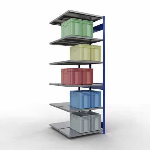 Aanbouwrekken, dubbele rekken, stellingsysteem MULTIplus250, 3000 x 1000 x (2x600) mm (HxBxD), 2x7 planken, lengtestangen, RAL 5010 gentiaanblauw met artikelnr. 33267-B Aanbouwrekken, dubbele rekken, rekkensysteem MULTIplus250, 3000 x 1000 x (2x600) mm, 2x7 planken, lengtestangen, RAL 5010 gentiaanblauw van Schulte Lagertechnik uit de categorie rekken