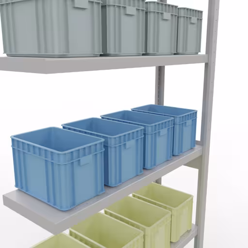 Aanbouwrek, stelling, insteeksysteem MULTIplus330, 2500 x 1000 x 300 mm, 6 legborden, lengtestangen, RAL 7035 lichtgrijs van Schulte Lagertechnik uit het assortiment insteeksysteem