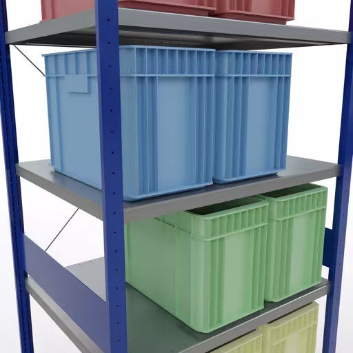 Productafbeelding nr. 12 van het artikel basisplank, legbord, insteeksysteem MULTIplus330, 3000 x 1000 x 800 mm (HxBxD), 7 legborden, kruisschoor, RAL 5010 gentiaanblauw/verzinkt Figuur nr. 12 van het artikel basisrek, legbord, insteeksysteem MULTIplus330, 3000 x 1000 x 800 mm, 7 legborden, kruisschoor, RAL 5010 gentiaanblauw/verzinkt uit de insteeksysteem productgroep van Schulte Lagertechnik