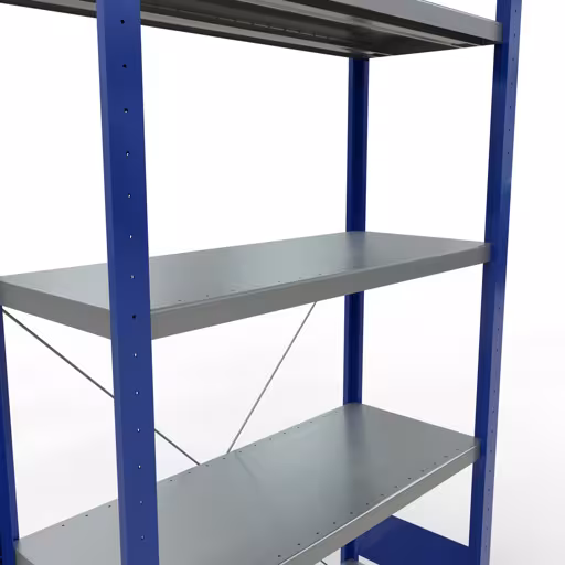 Figuur nr. 14 van het artikel basisrek, legbord, insteeksysteem MULTIplus330, 2000 x 1000 x 400 mm, 5 legborden, kruisschoor, RAL 5010 gentiaanblauw/verzinkt uit de insteeksysteem productgroep van Schulte Lagertechnik.