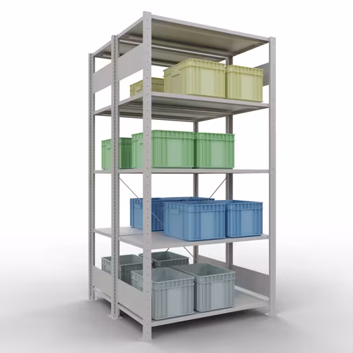 Productafbeelding nr. 9 van het artikel Basisplank, dubbele plank, plankinsteeksysteem MULTIplus150, 2000 x 1000 x (2x500) mm (HxBxD), 2x5 planken, kruisschoor, RAL 7035 lichtgrijs Figuur nr. 9 van het artikel basisplank, dubbele plank, legplank-insteeksysteem MULTIplus150, 2000 x 1000 x (2x500) mm, 2x5 legborden, kruisschoor, RAL 7035 lichtgrijs uit de productgroep legbordstellingen van Schulte Lagertechnik.