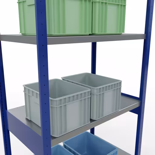 Productafbeelding nr. 13 van het artikel basisplank, legbord, insteeksysteem MULTIplus250, 3000 x 1000 x 600 mm (HxBxD), 7 legborden, lengtebalk, RAL 5010 gentiaanblauw/verzinkt Figuur nr. 13 van het artikel basisrek, legbord, insteeksysteem MULTIplus250, 3000 x 1000 x 600 mm, 7 legborden, lengtestangen, RAL 5010 gentiaanblauw/verzinkt uit de insteeksysteem productgroep van Schulte Lagertechnik.