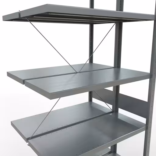 Aanbouwrekken, dubbele rekken, rekkensysteem MULTIplus250, 3000 x 1000 x (2x400) mm, 2x7 planken, kruisschoor, verzinkt uit de categorie dubbele rekken met de GTIN 4058255035397 Aanbouwrekken, dubbele rekken, rekkensysteem MULTIplus250, 3000 x 1000 x (2x400) mm, 2x7 planken, kruisschoor, verzinkt van het merk Schulte Lagertechnik uit het rekkenassortiment