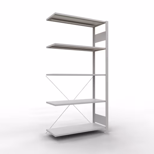 Aanbouwrek, stelling, insteeksysteem MULTIplus150, 2000 x 1000 x 400 mm, 5 legborden, kruisschoor, RAL 7035 lichtgrijs van Schulte Lagertechnik uit het assortiment insteeksysteem