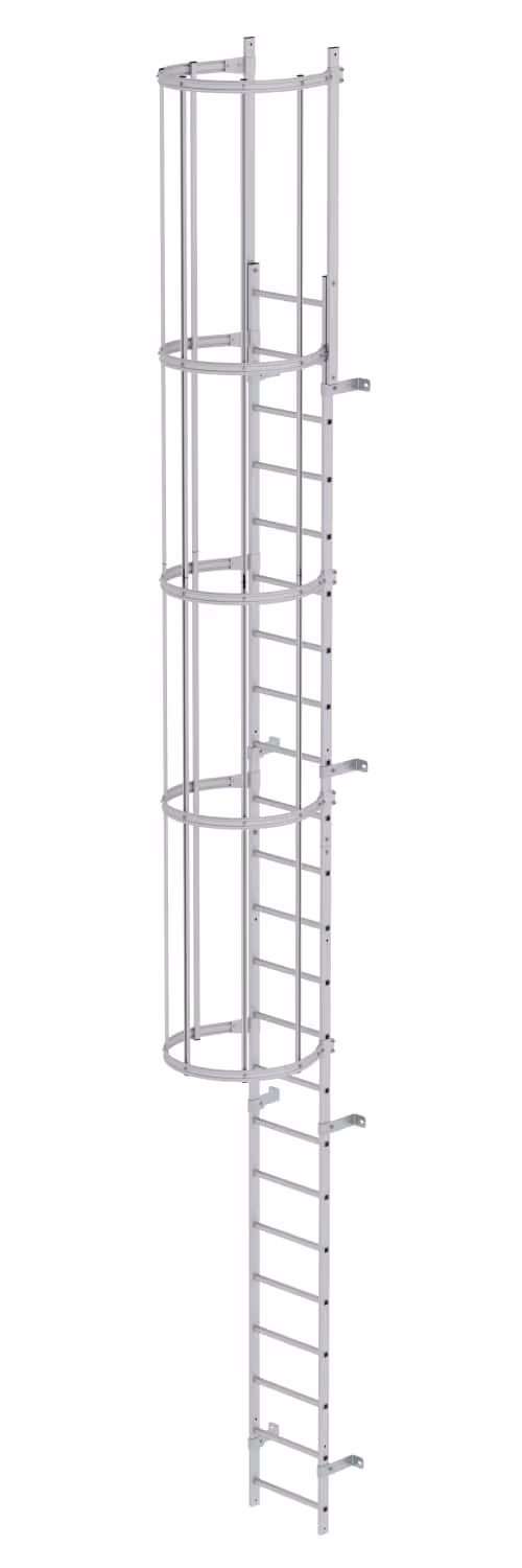 Munk eendelige verticale ladder met rugbescherming, geanodiseerd aluminium, verticale ladders, art.nr. 500110