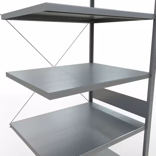 Extra afbeelding bij het artikel Aanbouwstelling, stellingstelling, insteeksysteem MULTIplus250, 3000 x 1000 x 800 mm (HxBxD), 7 legborden, kruisschoor, verzinkt Extra afbeelding van het artikel Aanbouwplank, legbord MULTIplus250 insteeksysteem, 3000 x 1000 x 800 mm, 7 legborden, kruisschoor, verzinkt vanaf opzetplank