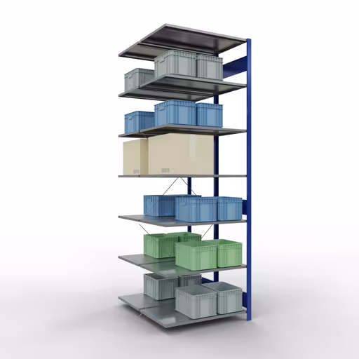 Aanbouwrekken, dubbele rekken, rekkensysteem MULTIplus150, 3000 x 1000 x (2x1200) mm, 2x7 planken, kruisschoor, RAL 5010 gentiaanblauw van Schulte Lagertechnik uit de categorie rekken