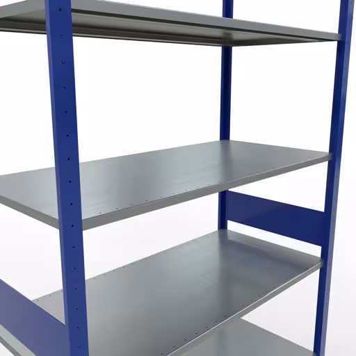 Basisstelling, legbordstelling, insteeksysteem MULTIplus150, 3000 x 1300 x 600 mm (HxBxD), 7 legborden, lengtestangen, RAL 5010 gentiaanblauw/verzinkt met de GTIN 4004514280961 Basisplank, legbord, insteeksysteem MULTIplus150, 3000 x 1300 x 600 mm, 7 legborden, lengtestangen, RAL 5010 gentiaanblauw/verzinkt van Schulte Lagertechnik met artikelnr. 12762-130-LR-B