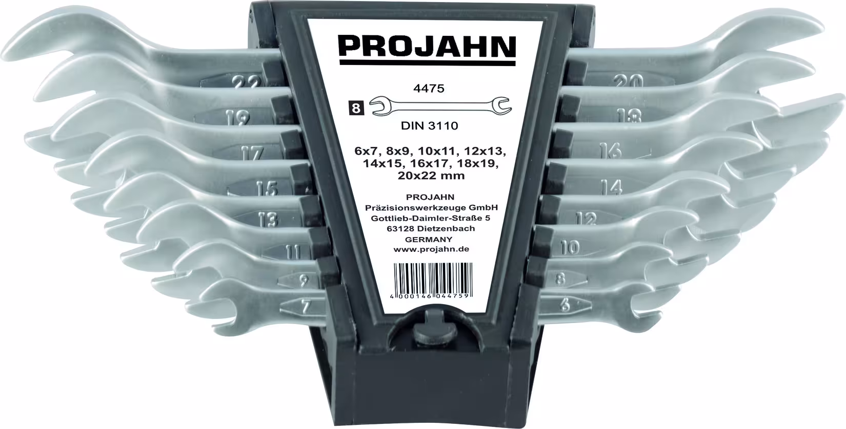 Dubbele vorksleutelset 8 stuks 6x7 - 8x9 - 10x11 - 12x13 - 14x15 - 16x17 - 18x19 - 20x22 van PROJAHN met het artikelnr. 4475