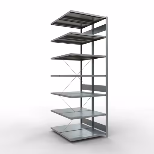 Aanbouwrekken, dubbele rekken, stellingsysteem MULTIplus250, 3000 x 1000 x (2x600) mm (HxBxD), 2x7 planken, kruisschoor, gegalvaniseerd van Schulte Lagertechnik Aanbouwplank, dubbele plank, stellingsysteem MULTIplus250, 3000 x 1000 x (2x600) mm (HxBxD), 2x7 planken, kruisschoor, verzinkt, dubbele planken, art.nr. 14267-A