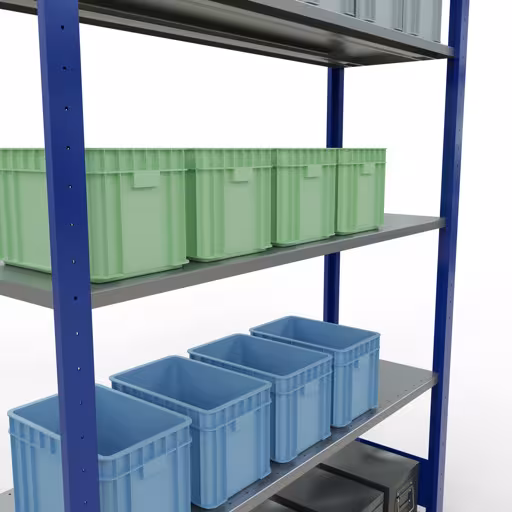 Basisplank, legbord, insteeksysteem MULTIplus150, 2000 x 1300 x 400 mm (HxBxD), 5 legborden, lengtestang, RAL 5010 gentiaanblauw/verzinkt met artikelnr. 12740-130-LR-B Basisplank, legplank, insteeksysteem MULTIplus150, 2000 x 1300 x 400 mm, 5 legborden, RAL 5010 gentiaanblauw/verzinkt van Schulte Lagertechnik uit de categorie insteeksystemen