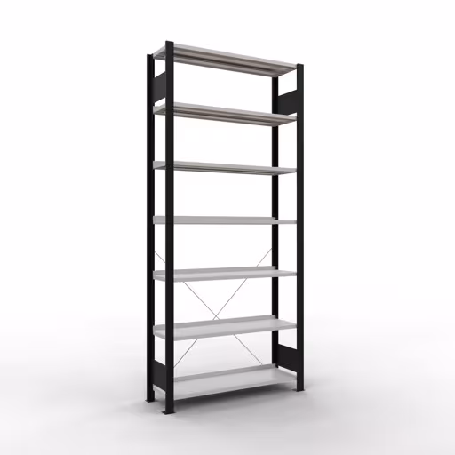 Afbeelding nr. 10 van het artikel Basisplank, kantoorplank MULTIplus85 insteeksysteem, 2300 x 1000 x 300 mm, 7 planken, kruisschoor, met aanslagbalk, zwart/lichtgrijs uit de productgroep Office Shelves van Schulte Lagertechnik