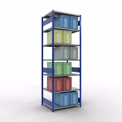 Productafbeelding nr. 16 van het artikel basisplank, legbord, insteeksysteem MULTIplus330, 3000 x 1000 x 800 mm (HxBxD), 7 legborden, lengtebalk, RAL 5010 gentiaanblauw/verzinkt Figuur nr. 16 van het artikel basisrek, legplank, insteeksysteem MULTIplus330, 3000 x 1000 x 800 mm, 7 legborden, lengtestangen, RAL 5010 gentiaanblauw/verzinkt uit de insteeksysteem productgroep van Schulte Lagertechnik.