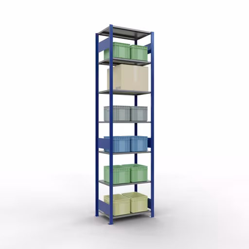 Extra afbeelding van het artikel Basisplank, legplank MULTIplus150 insteeksysteem, 3000 x 750 x 500 mm, 7 legborden, lengtebalk, RAL 5010 gentiaanblauw/verzinkt/verzinkt vanaf basisplank
