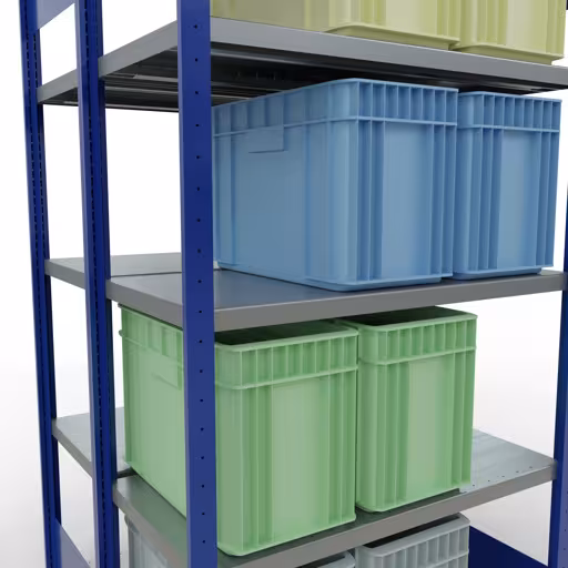 Basisplank, dubbele plank, stellingsysteem MULTIplus250, 2000 x 1000 x (2x500) mm (HxBxD), 2x5 planken, lengtestangen, RAL 5010 gentiaanblauw uit de categorie dubbele planken met de GTIN 4004514296283 Basisplank, dubbele plank, stellingsysteem MULTIplus250, 2000 x 1000 x (2x500) mm, 2x5 planken, lengtestangen, RAL 5010 gentiaanblauw van Schulte Lagertechnik uit het rekkenprogramma