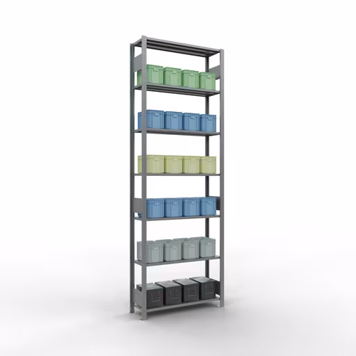 Productafbeelding nr. 14 van het artikel basisplank, legbord, insteeksysteem MULTIplus85, 3000 x 1000 x 300 mm (HxBxD), 7 legborden, lengtestangen, verzinkt Figuur nr. 14 van het artikel basisrek, legplank-insteeksysteem MULTIplus85, 3000 x 1000 x 300 mm, 7 legborden, verzinkt uit de productgroep insteeksysteem van het merk Schulte Lagertechnik.