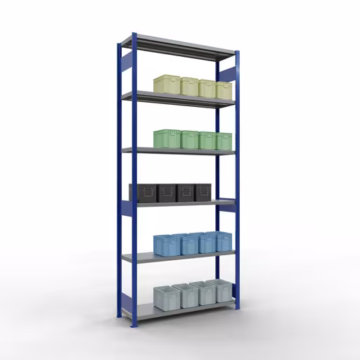 Figuur nr. 15 van het artikel basisrek, legplank, insteeksysteem MULTIplus250, 3000 x 1300 x 400 mm, 7 legborden, lengtestangen, RAL 5010 gentiaanblauw/verzinkt uit de insteeksysteem productgroep van Schulte Lagertechnik.