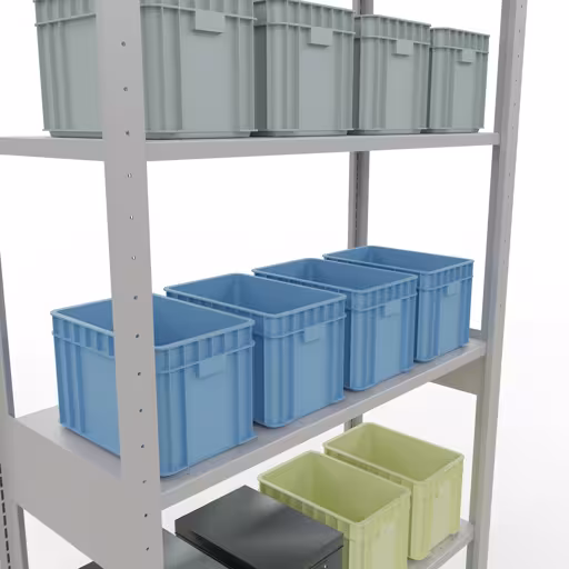 Basisplank, legbord, insteeksysteem MULTIplus150, 2500 x 1000 x 400 mm (HxBxD), 6 legborden, lengtestangen, RAL 7035 lichtgrijs met artikelnr. 32641-LR Basisplank, legbord, insteeksysteem MULTIplus150, 2500 x 1000 x 400 mm, 6 planken, RAL 7035 lichtgrijs van Schulte Lagertechnik uit de categorie insteeksysteem