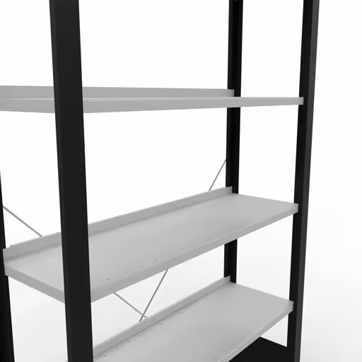 Productafbeelding nr. 13 van het artikel basisplank, kantoorplank, insteeksysteem MULTIplus85, 2000 x 1000 x 300 mm, 6 planken, kruisschoor, met stoplijst, zwart/lichtgrijs Figuur nr. 13 van het artikel basisrek, kantoorrek, insteeksysteem MULTIplus85, 2000 x 1000 x 300 mm, 6 planken, kruisschoor, met aanslagbalk, zwart/lichtgrijs uit de productgroep kantoorrekken van Schulte Lagertechnik.