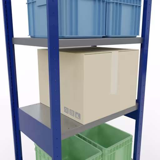 Basisplank, legplank, insteeksysteem MULTIplus250, 2500 x 750 x 500 mm (HxBxD), 6 legborden, lengtestangen, RAL 5010 gentiaanblauw/verzinkt/verzinkt uit de categorie basisplanken met de GTIN 4004514283115 Basisplank, legbord, insteeksysteem MULTIplus250, 2500 x 750 x 500 mm, 6 legborden, lengtestangen, RAL 5010 gentiaanblauw/verzinkt/verzinkt van Schulte Lagertechnik uit het plug-in systeem-assortiment