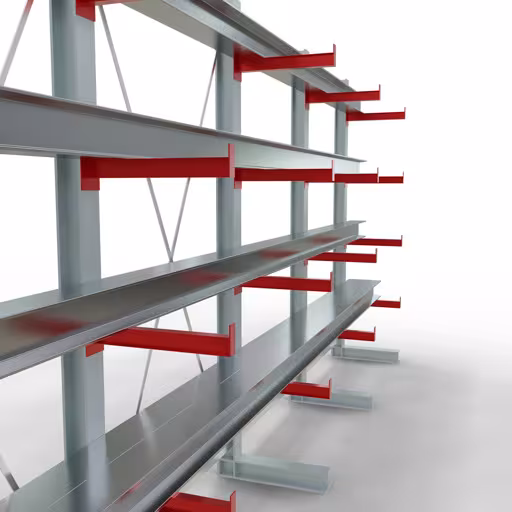 Productafbeelding nr. 12 van artikel K 3000 compleet legbord, eenzijdig, 2500 x 5200 x 500 mm, RAL 7001 / RAL 3000, 5 opslagniveaus Afbeelding nr. 12 van het artikel K 3000 complete stelling, eenzijdig, 2500 x 5200 x 500 mm, RAL 7001 / RAL 3000, 5 opslagniveaus uit de productgroep draagarmstellingen van Schulte Lagertechnik