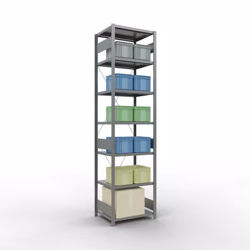 Basisplank, legbord, insteeksysteem MULTIplus250, 3000 x 750 x 600 mm (HxBxD), 7 legborden, kruisschoor, verzinkt van Schulte Lagertechnik met het artikelnr. 12962-75