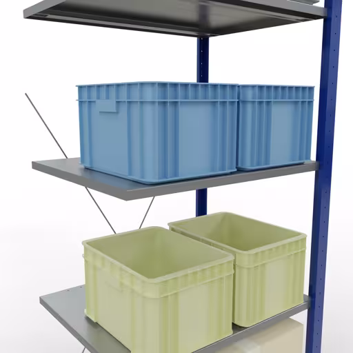 Aanbouwrekken, rekken, insteeksysteem MULTIplus150, 2000 x 750 x 600 mm (HxBxD), 5 legborden, kruisschoor, RAL 5010 gentiaanblauw/verzinkt/verzinkt uit de categorie aanbouwrekken met GTIN 4004514281050 Aanbouwrekken, rekken, insteeksysteem MULTIplus150, 2000 x 750 x 600 mm, 5 legborden, RAL 5010 gentiaanblauw/verzinkt/verzinkt van het merk Schulte Lagertechnik uit het assortiment insteeksysteem