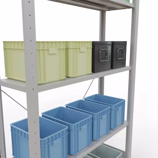 Productafbeelding nr. 16 van het artikel basisplank, legbord, insteeksysteem MULTIplus85, 2000 x 1000 x 300 mm (HxBxD), 5 legborden, kruisschoor, RAL 7035 lichtgrijs Figuur nr. 16 van het artikel basisrek, legplank-insteeksysteem MULTIplus85, 2000 x 1000 x 300 mm, 5 legborden, RAL 7035 lichtgrijs uit de productgroep insteeksysteem van het merk Schulte Lagertechnik.