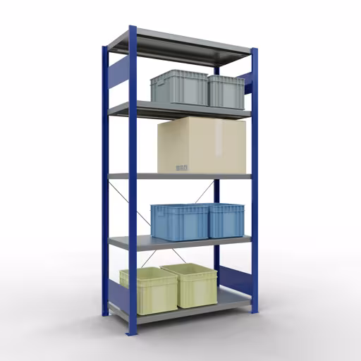 Figuur nr. 8 van het artikel basisrek, legbord, insteeksysteem MULTIplus330, 2000 x 1000 x 500 mm (HxBxD), 5 legborden, kruisschoor, RAL 5010 gentiaanblauw/verzinkt uit de productgroep insteeksysteem van het merk Schulte Lagertechnik.