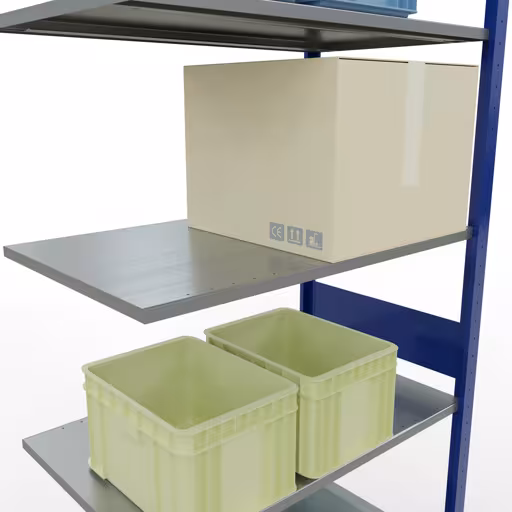 Aanbouwrekken, legborden, insteeksysteem MULTIplus150, 3000 x 1000 x 600 mm (HxBxD), 7 legborden, lengtestangen, RAL 5010 gentiaanblauw/verzinkt met artikelnr. 12767-LR-B Aanbouwrekken, rekken, insteeksysteem MULTIplus150, 3000 x 1000 x 600 mm, 7 legborden, RAL 5010 gentiaanblauw/verzinkt van Schulte Lagertechnik uit de categorie insteeksystemen