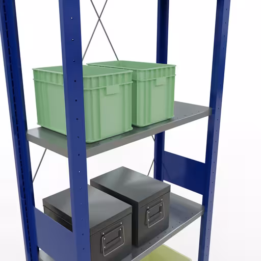 Basisplank, legplank, insteeksysteem MULTIplus150, 3000 x 750 x 300 mm (HxBxD), 7 legborden, kruisschoor, RAL 5010 gentiaanblauw/verzinkt/verzinkt met artikelnr. 12732-75-B Basisplank, legbord, insteeksysteem MULTIplus150, 3000 x 750 x 300 mm, 7 legborden, kruisschoor, RAL 5010 gentiaanblauw/verzinkt/verzinkt van Schulte Lagertechnik uit de categorie insteeksystemen