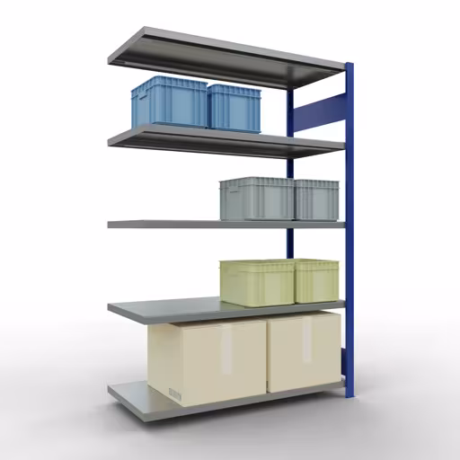 Afbeelding nr. 13 van het artikel aanbouwrekken, legbordstellingen, insteeksysteem MULTIplus250, 2000 x 1300 x 600 mm, 5 legborden, lengtestangen, RAL 5010 gentiaanblauw/verzinkt uit de productgroep insteeksysteem van Schulte Lagertechnik.