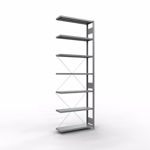 Aanbouwrekken, rekken, insteeksysteem MULTIplus330, 3000 x 1000 x 300 mm (HxBxD), 7 planken, kruisschoor, verzinkt van Schulte Lagertechnik Aanbouwrekken, legbordstellingen, insteeksysteem MULTIplus330, 3000 x 1000 x 300 mm (HxBxD), 7 legborden, kruisschoor, verzinkt, aanbouwplank, art.nr. 13937