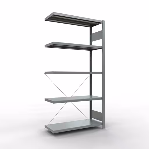 Aanbouwrekken, legborden, insteeksysteem MULTIplus330, 2000 x 1000 x 400 mm (HxBxD), 5 legborden, kruisschoor, verzinkt, aanbouwplank, art.nr. 13945