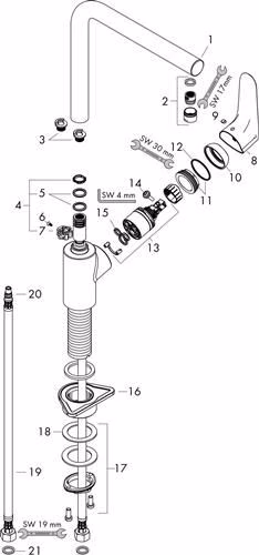 Technische Zeichnung 3985081 Hansgrohe ééngreeps keukenmengkraan 280 FOCUS DN 15, met draaibare uitloop chroom