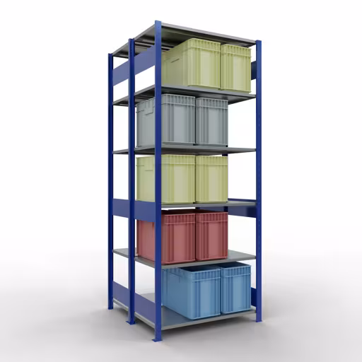 Andere weergave van het artikel Basisplank, dubbele plank, rekkensysteem MULTIplus150, 2500 x 1000 x (2x500) mm, 2x6 planken, lengtestangen, RAL 5010 gentiaanblauw uit de categorie rekken