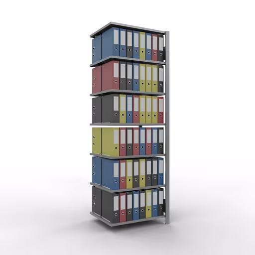 Aanbouwrekken, kantoorrekken, insteeksysteem MULTIplus150, 2300 x 750 x 600 mm, 7 legborden, lengtestangen, verzinkt, met middenaanslag van Schulte Lagertechnik met artikelnr. 17751