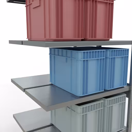 Productafbeelding nr. 13 van het artikel aanbouwrekken, dubbele rekken, stellingstellingen, insteeksysteem MULTIplus250, 2500 x 1000 x (2x500) mm, 2x6 planken, verzinkt uit het assortiment stellingstellingen van het merk Schulte Lagertechnik