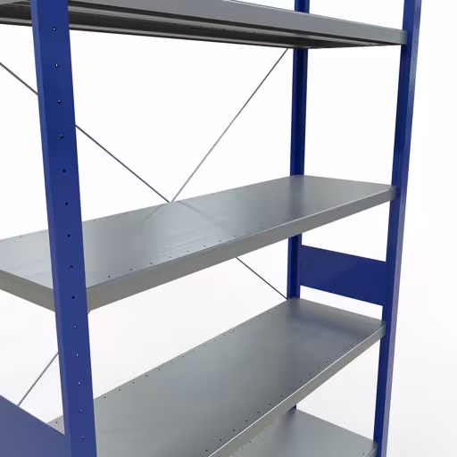 Basisplank, legbord, insteeksysteem MULTIplus250, 3000 x 1300 x 400 mm, 7 legborden, kruisschoor, RAL 5010 gentiaanblauw/verzinkt van Schulte Lagertechnik uit het assortiment insteeksysteem