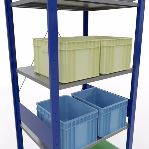 Extra afbeelding van het artikel Basisplank, legbord, insteeksysteem MULTIplus150, 3000 x 750 x 600 mm (HxBxD), 7 legborden, kruisschoor, RAL 5010 gentiaanblauw/verzinkt/verzinkt Extra afbeelding van het artikel basisplank, legplank, insteeksysteem MULTIplus150, 3000 x 750 x 600 mm, 7 legborden, RAL 5010 gentiaanblauw/verzinkt/verzinkt vanaf basisplank