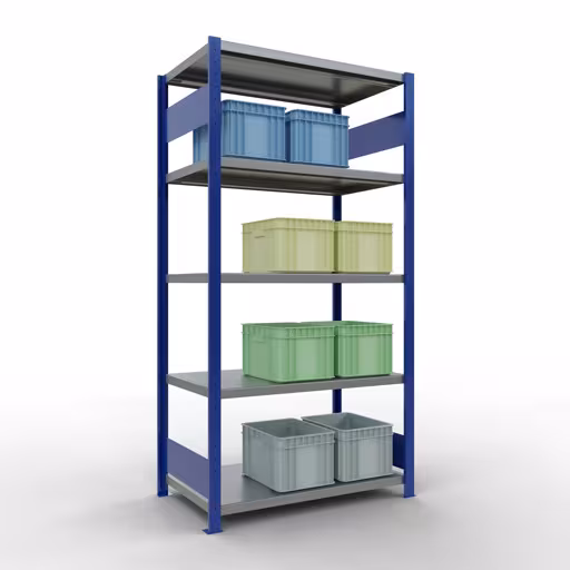 Productafbeelding nr. 14 van het artikel basisplank, legbord, insteeksysteem MULTIplus330, 2000 x 1000 x 600 mm (HxBxD), 5 legborden, lengtestangen, RAL 5010 gentiaanblauw/verzinkt Figuur nr. 14 van het artikel basisrek, legbord, insteeksysteem MULTIplus330, 2000 x 1000 x 600 mm, 5 legborden, lengtestangen, RAL 5010 gentiaanblauw/verzinkt uit de insteeksysteem productgroep van Schulte Lagertechnik.